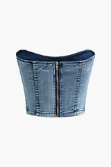 Denim Zipper Tube Top