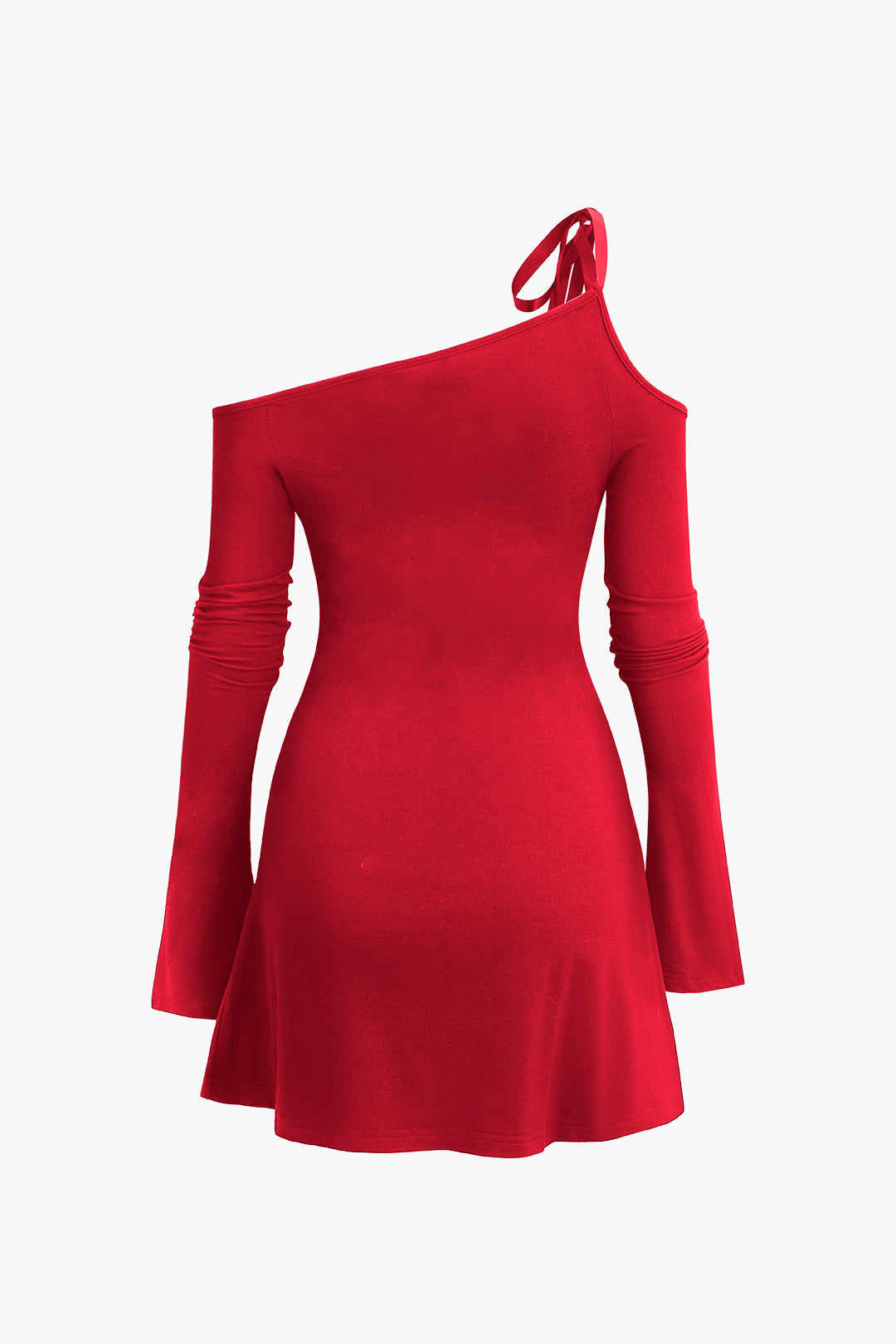 Asymmetrical Tie Bell Sleeve Mini Dress