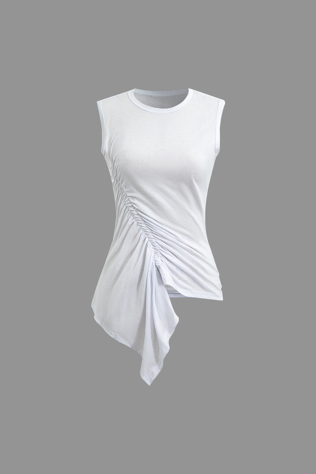 Solid Asymmetrical Hem Ruched Tank Top