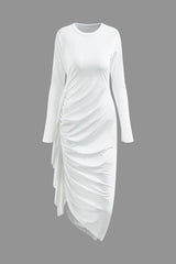 Asymmetrical Ruffle Ruched Asymmetric Ruched Ruffle Detail Long Sleeve Maxi Dress – Aesvs