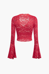 Lace V-neck Bell Sleeves Crop Top