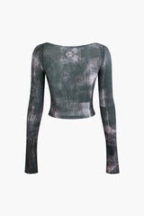 Printed Square Neck Long Sleeve Top