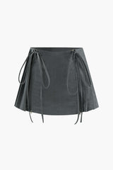 Tie Detail Pleated Mini Skirt