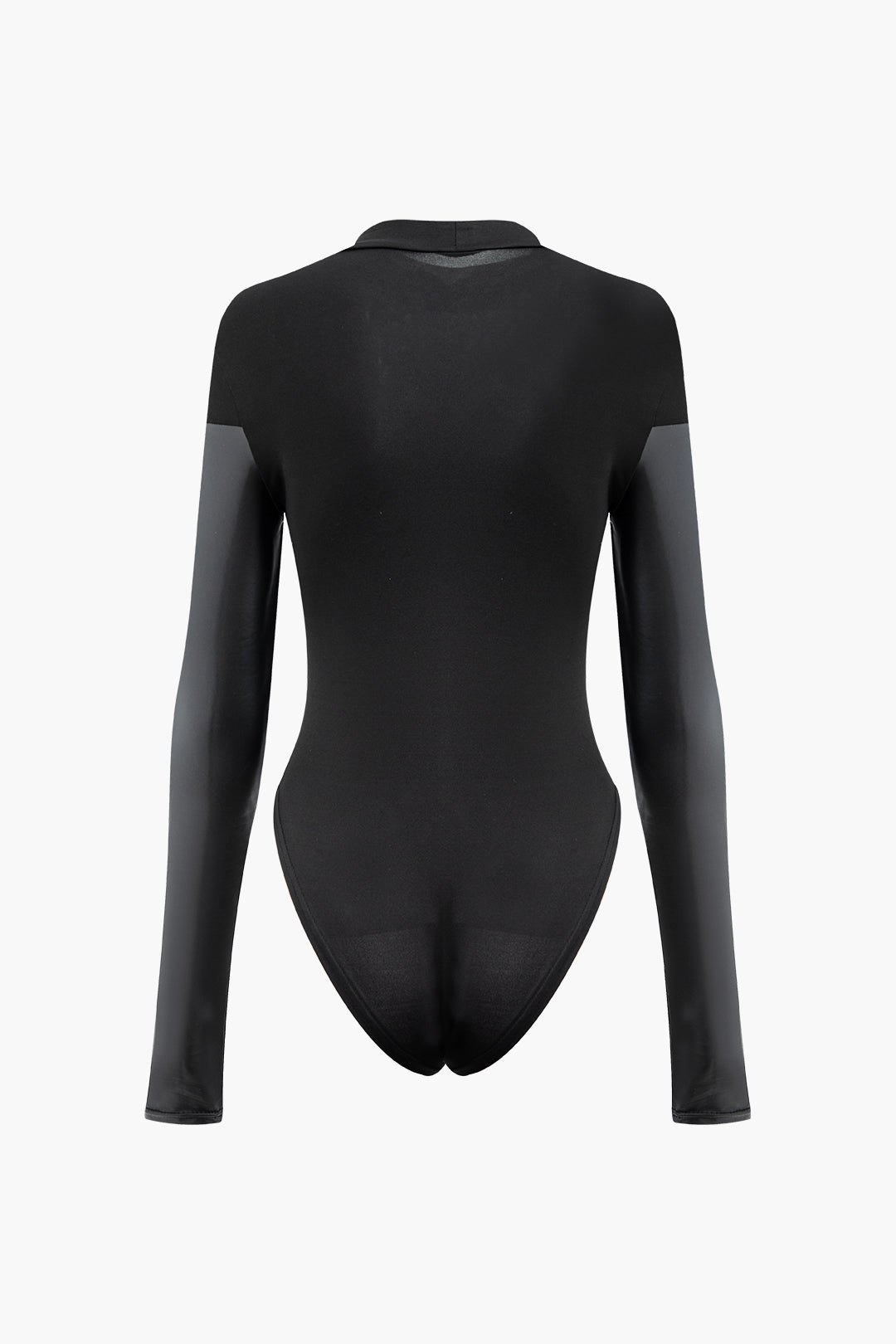 Mock Neck Faux Leather Paneled Long Sleeve Bodysuit