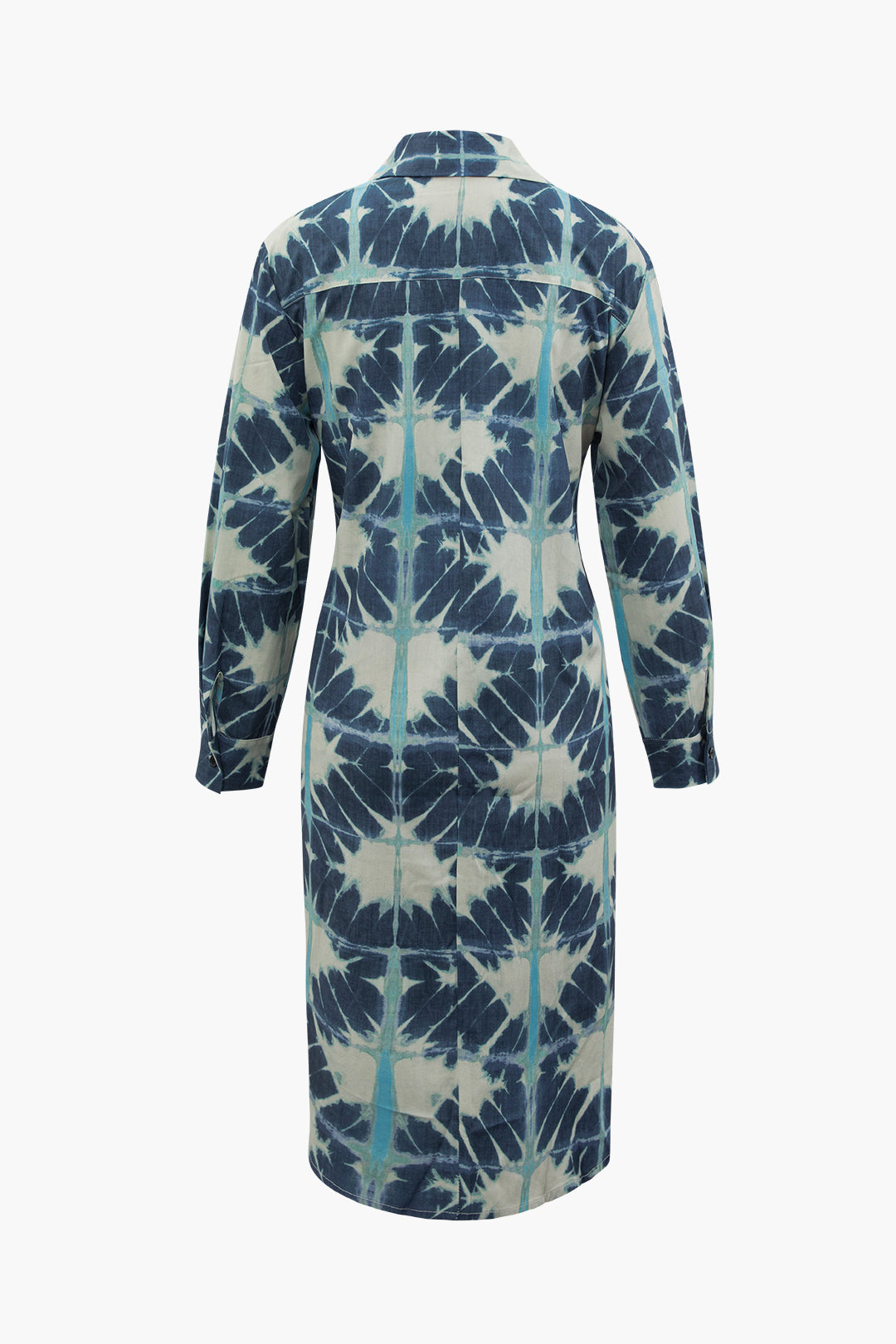 Printed Belted Long Sleeve Midi Shirt Dress