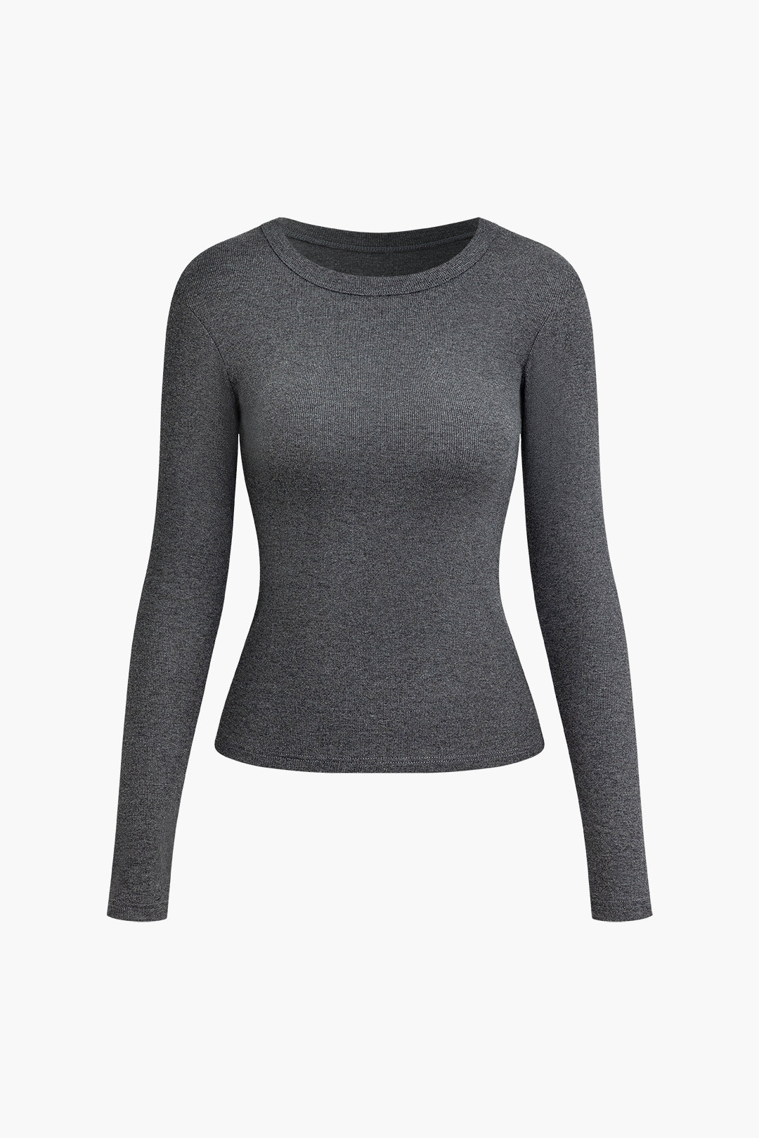 Solid Fitted Round Neck Long Sleeve Top