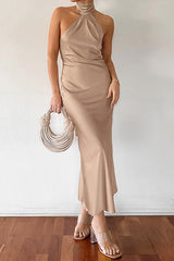 Tie Halter Sleeveless Backless Mermaid Midi Dress