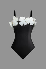 Contrast 3D Flower Adjustable Strap One-Piece Swimsuit