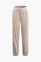 Basic Long Sleeve Pullover Sweatshirt And Drawstring Elastic Pants Set