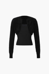 Fuzzy Cropped Shrug And Knit Cami Top Set