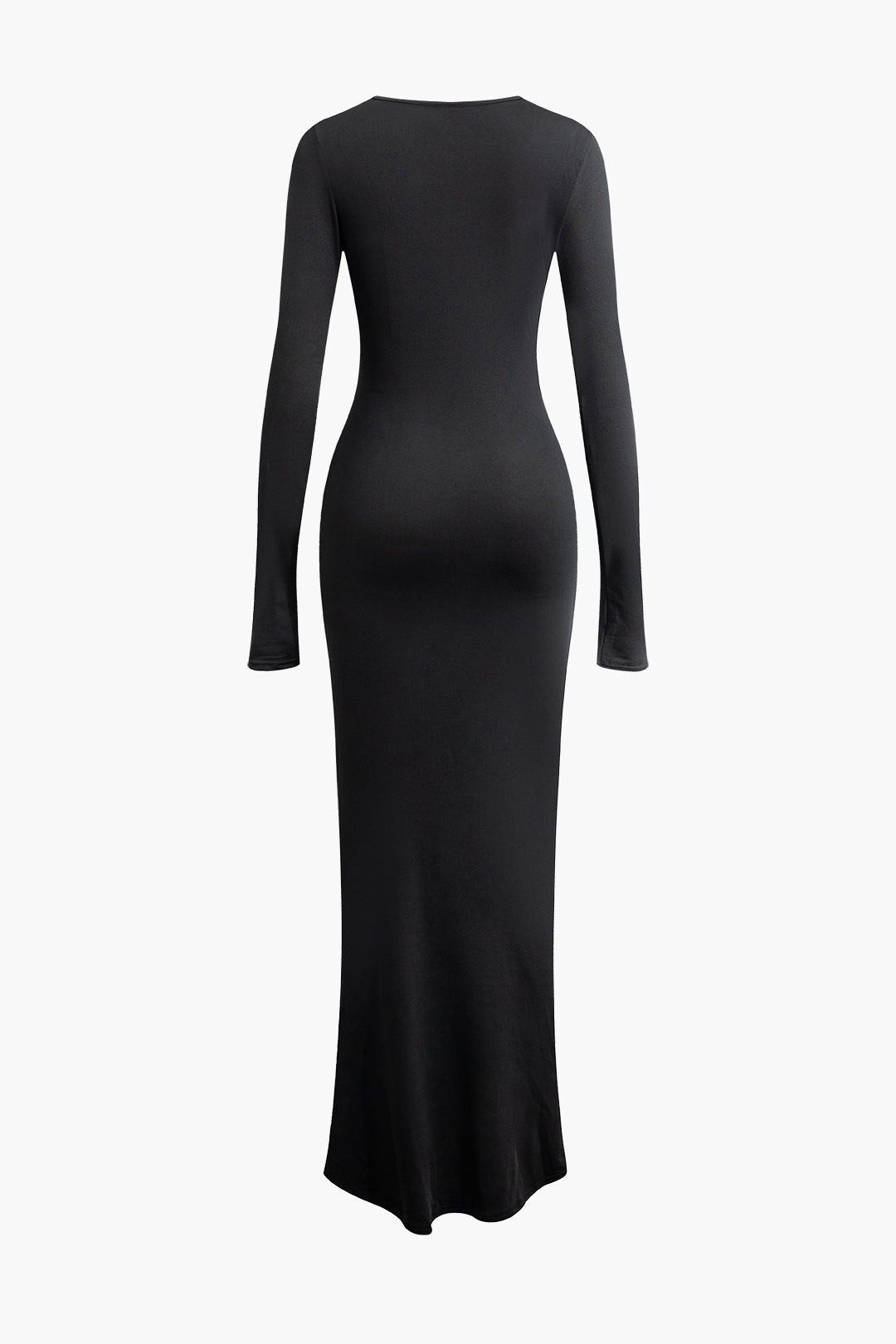 Round Neck Ruched Slit Long Sleeve Maxi Dress