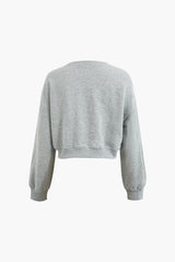 Ribbed Trim Round Neck Long Sleeve Crop Sweatshirt