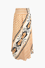 Abstract Print Pleated Maxi Skirt