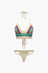 Rainbow Crochet Halter Bikini And Skirt 3pc Set