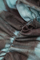 Tie Dye V-Neck Twist Front Mesh Ruched Long Sleeve Top