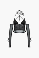 Halter Cold Shoulder Mesh Top