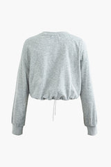 Solid Drawstring Hem Crop Sweatshirt