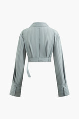 Stripe Chest Pocket Crop Shirt With Belt