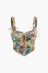 Retro Floral Tie On Front Corset Top