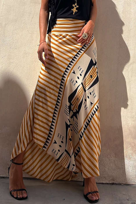 Abstract Print Pleated Maxi Skirt