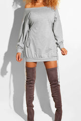 Asymmetrical Eyelet Tie Side Sweatshirt Mini Dress