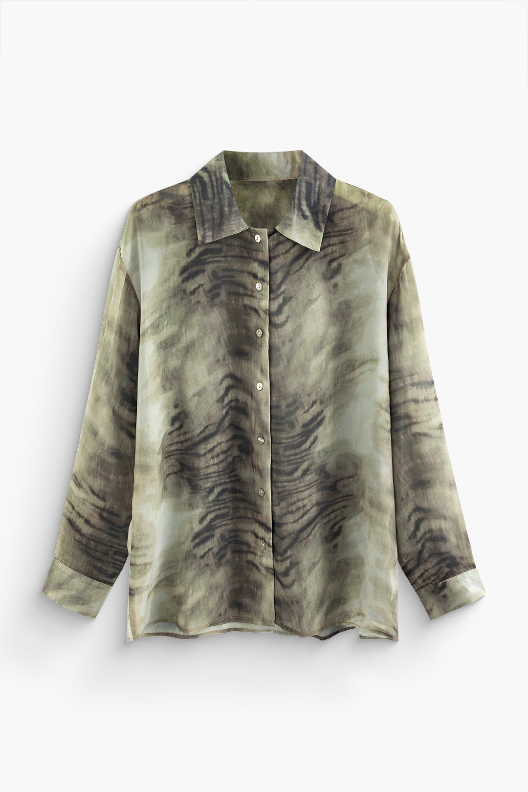 Tiger Print Button Up Collar Long Sleeve Shirt