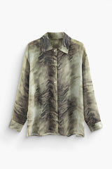 Tiger Print Button Up Collar Long Sleeve Shirt