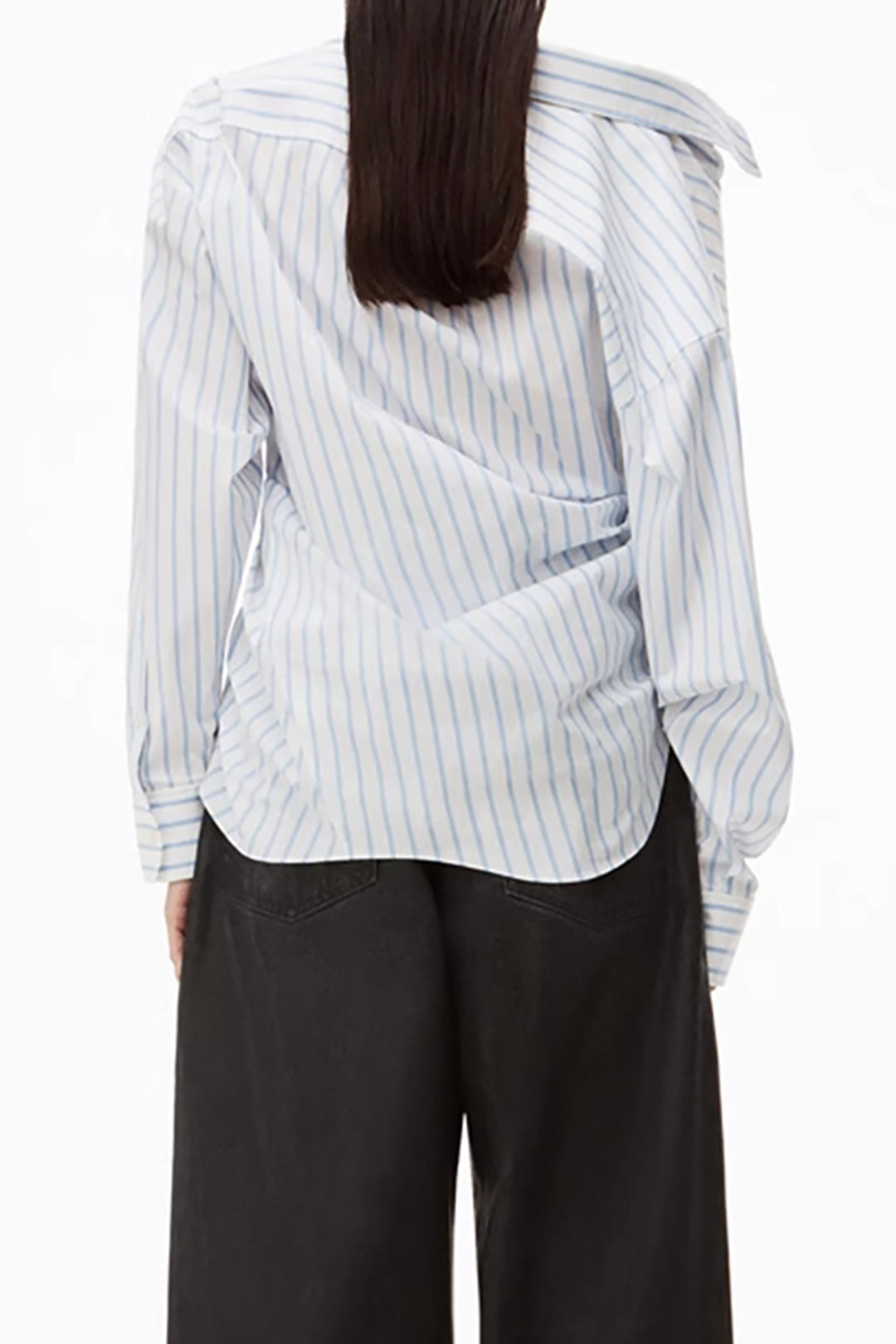 Asymmetrical Stripe Button Up Ruched Shirt