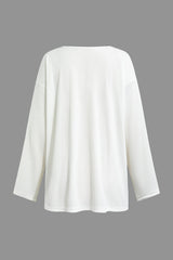 Heart Pattern Round Neck Pullover Long Sleeve Top