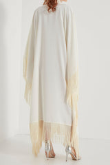 Tassel Trim Long Sleeve Maxi Dress With Scarf