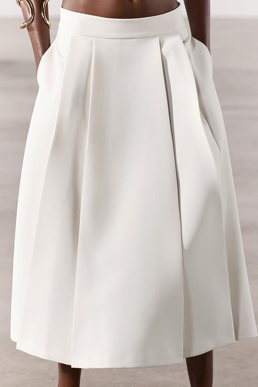 Solid Pleated Midi Skirt