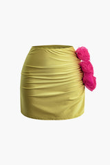 3D Flower Ruched Mini Skirt