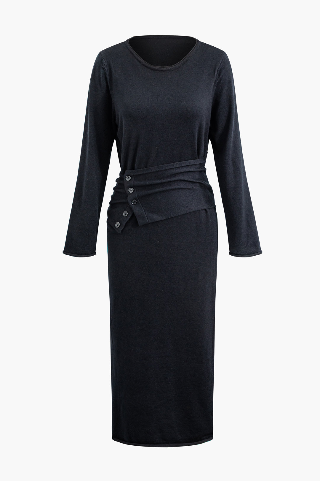 Button Up Wrap Long Sleeve Midi Dress