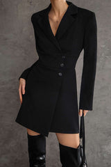 Asymmetrical Notched Lapel Wrap Blazer Dress