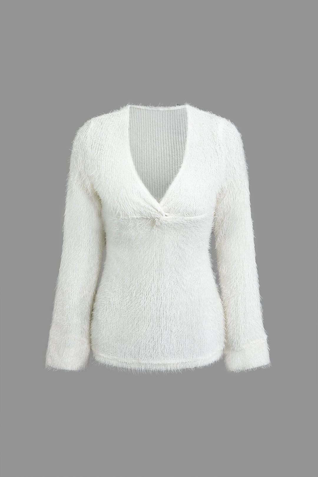 Brushed Twist Front V-neck Long Sleeve Knit Top