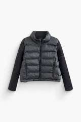 Stand Collar Paneled Zipper Puffer Coat