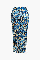 Abstract Print Twist Detail Slit Maxi Skirt