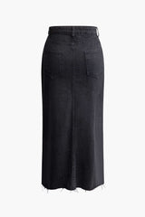 Wrap Split Denim Midi Skirt