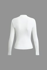 Basic Mock Neck Ribbed Long Sleeve Top