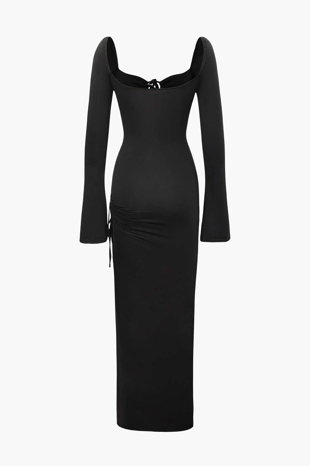 Tie Front Side Slit Long Sleeve Maxi Dress