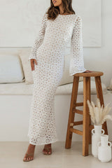 Floral Jacquard Backless Tie Back Sleeve Knit Maxi Dress