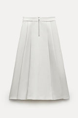 Solid Pleated Midi Skirt