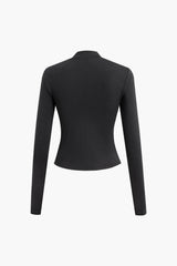 O-ring Front Mock Neck Long Sleeve Top