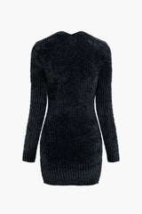 Brushed Knit Square Neck Long Sleeve Mini Dress