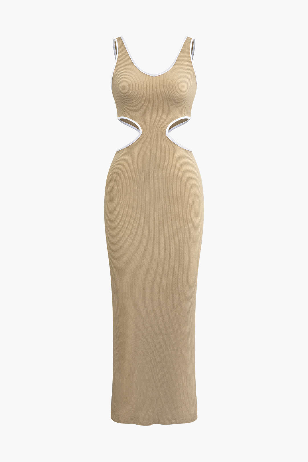 Contrast Binding V-neck Cut Out Sleeveless Knit Midi Dress