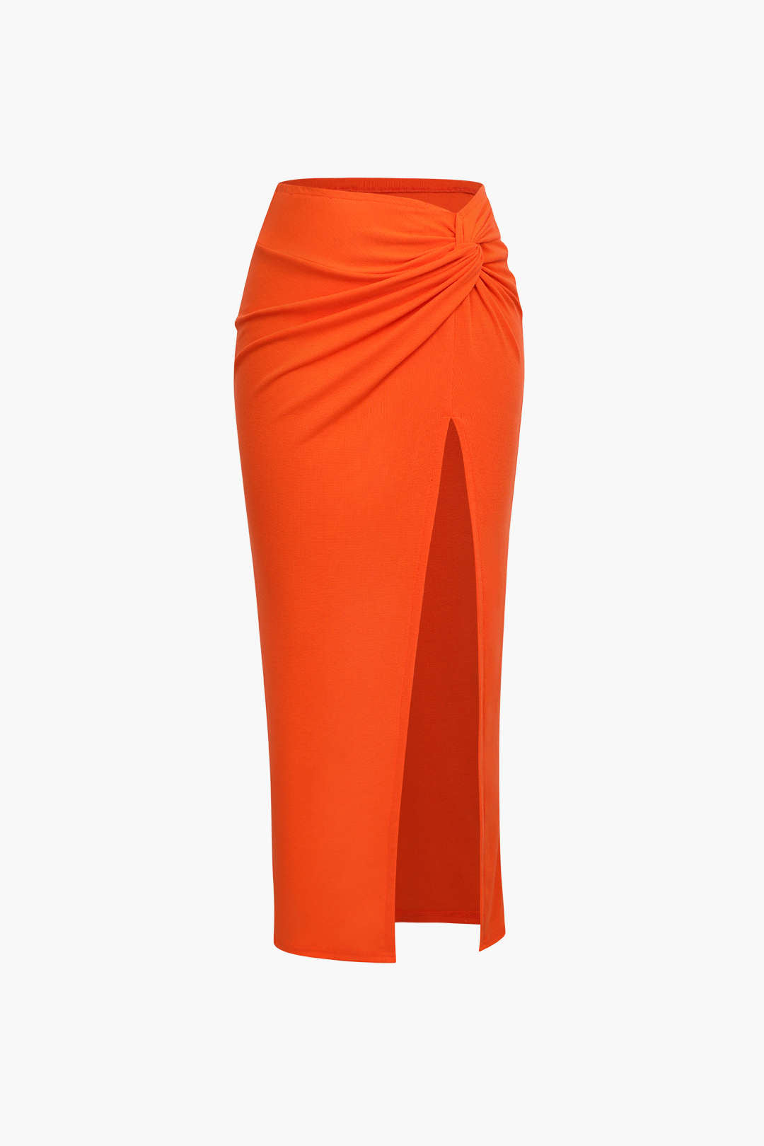 Knot Side Slit Knit Midi Skirt