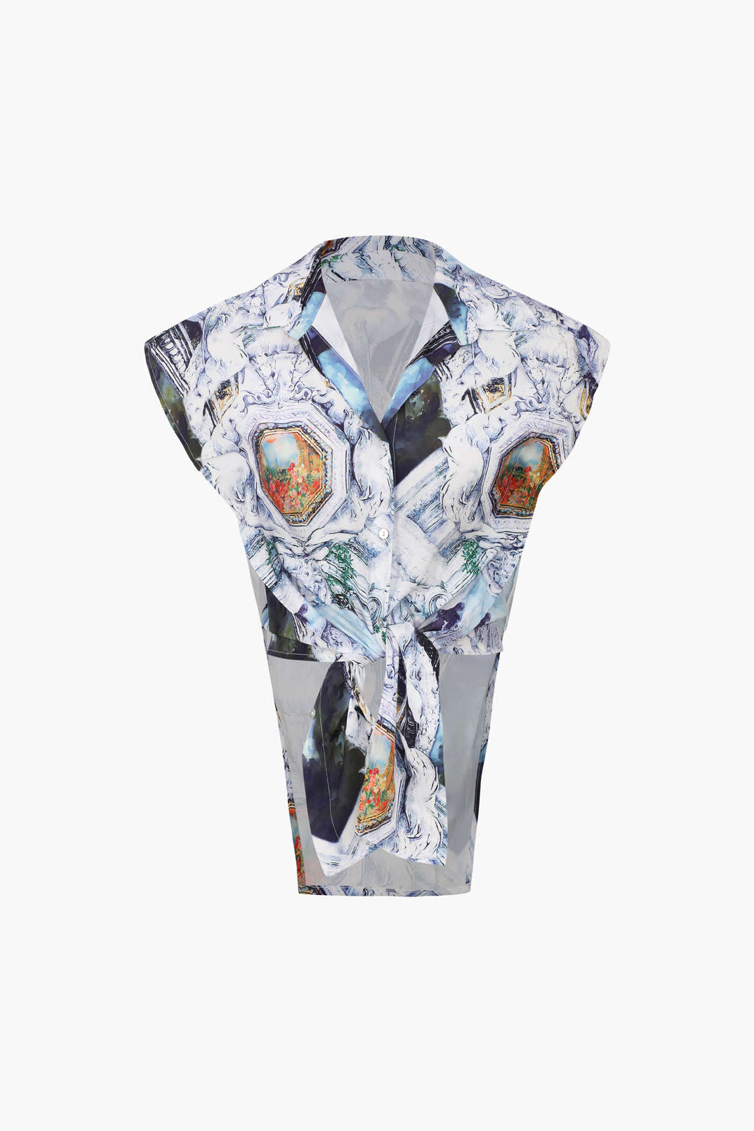 Oil Painting Print Asymmetric Hem Shirt