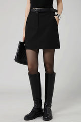 Solid A-line Mini Skirt With Belt