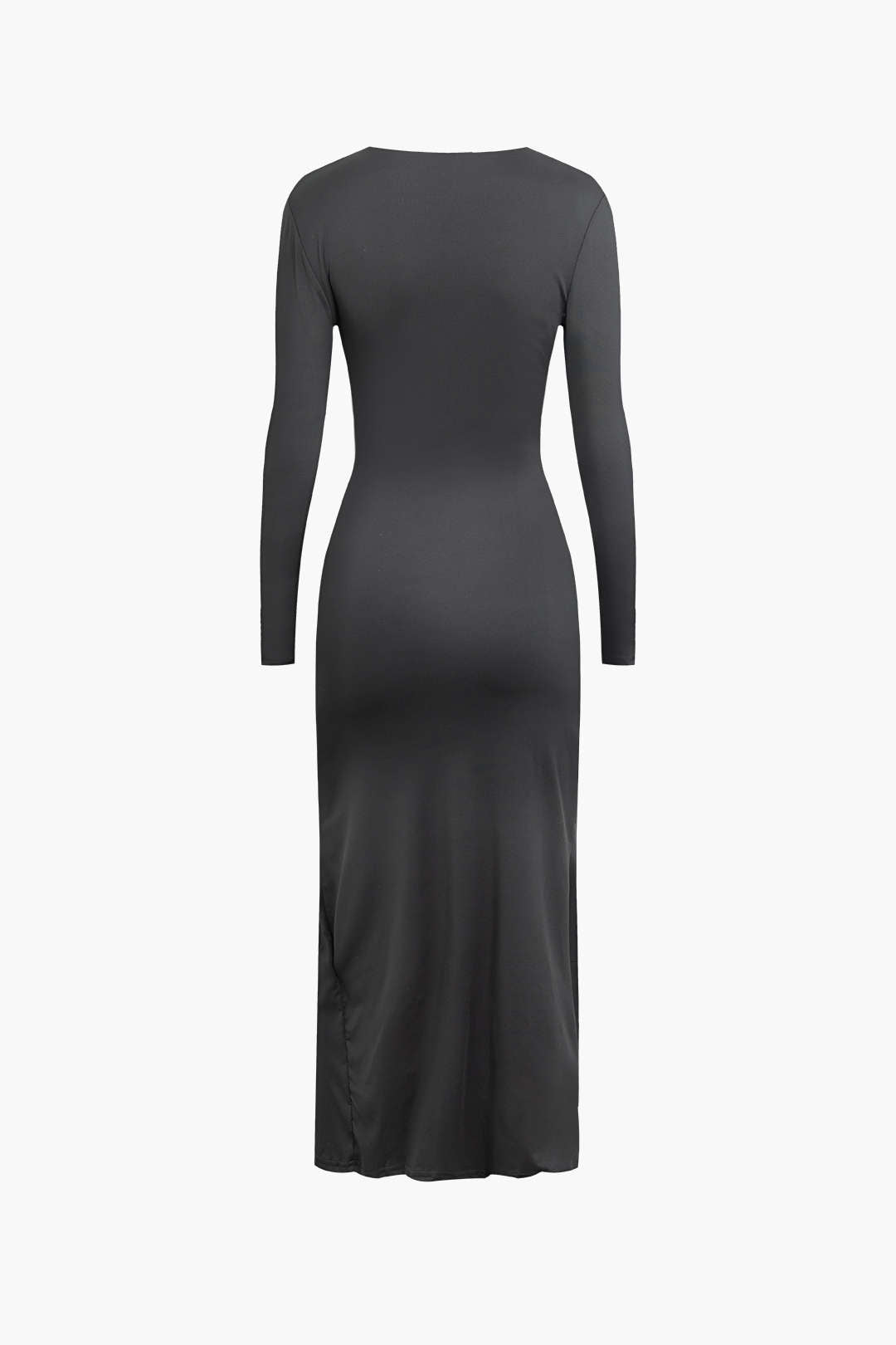 V-neck Wrap Ruched Slit Long Sleeve Maxi Dress