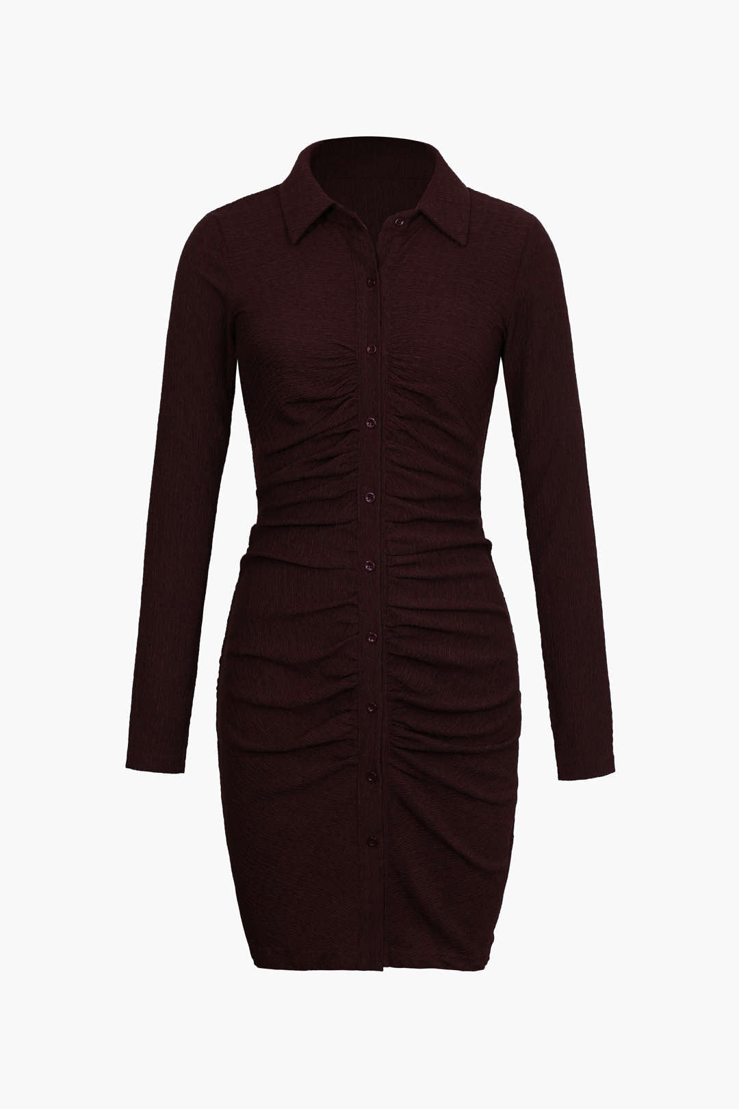 Brown Ruched Buttons Down Mini Dress